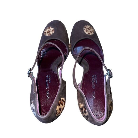Via Spiga Brown Suede/Leopard Design Suede/Pony Womens Size 10 Round Toe - Picture 4 of 8